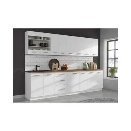 ATLAS Cuisine complete 8 éléments - Décor blanc - L300 x H52 x H82 cm - Plan de travail non inclus