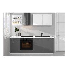 GRAPHIT Cuisine complete : meuble bas 210cm + meuble haut 100cm + étagere - Décor gri