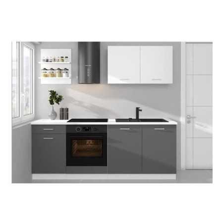 Cuisine complete PREGO - L 210 cm - Décor gris Graphit - Plan de travail 210 cm inclus