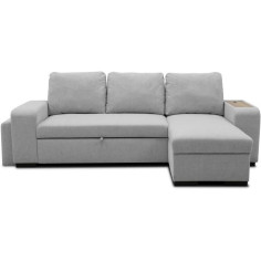Canapé d'angle convertible réversible VALDO 3 a 4 places - Tissu Souris - Tablette av