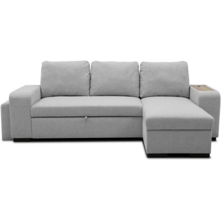 Canapé d'angle convertible réversible VALDO 3 a 4 places - Tissu Souris - Tablette av