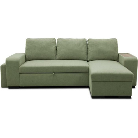 Canapé d'angle convertible réversible VALDO 3 a 4 places - Tissu Neve Sauge - Tablett