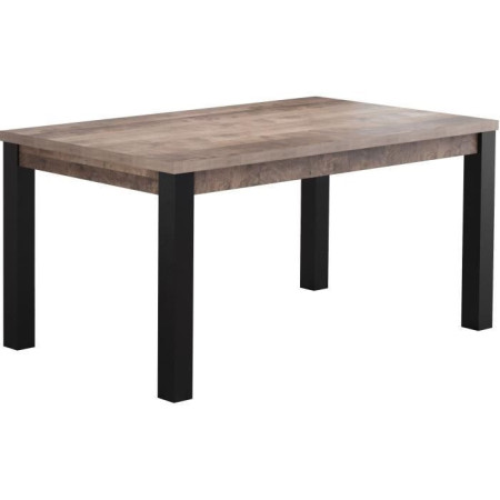 Table a manger EMILE 6 personnes - Mélamine chene brun tabac et noir mat - L160 x P90
