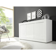 Buffet BASICO - Décor blanc laqué brillant - 3 Portes - L160 x P42 x H85