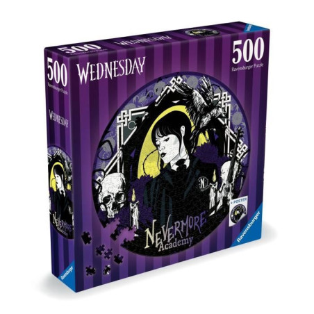Puzzle rond 500 pieces Mercredi Adams, Dessins animés et BD, Des 10 ans, Ravensburger