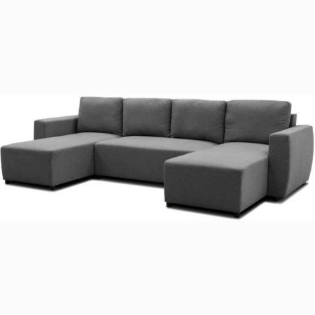 Canapé d'angle convertible panoramique PHARELL 5/6 places - Tissu anthracite - Coffre