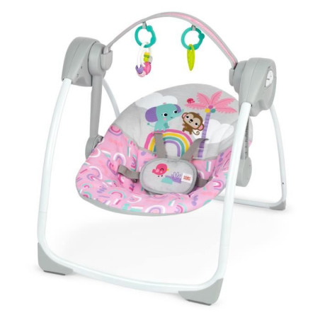 BRIGHT STARTS Balancelle bébé électrique compacte – Animaux, rose, 6 vitesses balancement, 10 chansons, 2 position d'inclinaison