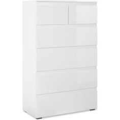 Commode CAPETOWN - Décor blanc brillant - 6 Tiroirs - L80 x H131