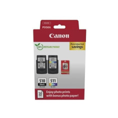 Pack de 2 cartouches d'encre + pack papiers photo - CANON - PG-510 Noir + CL-511 Couleur Pack de 2 cartouches d'encre + pack papiers photo - CANON - PG-510 Noir + CL-511 Couleur
