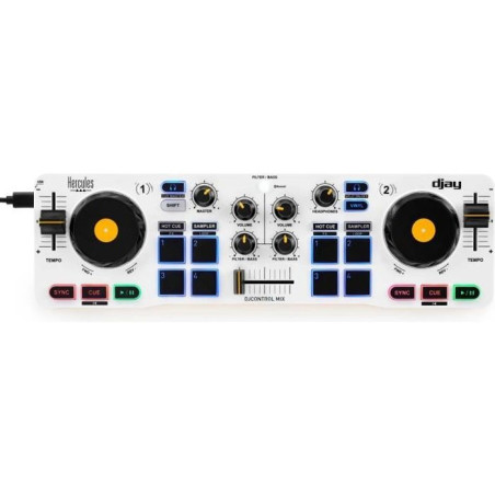 HERCULES DJControl Mix – Contrôleur DJ sans fil pour Smartphone - Bluetooth - iOS et Android - Via App DJAY - Blanc
