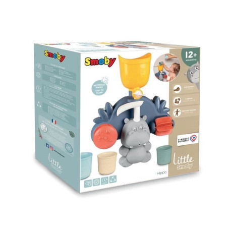 Hippo - Little Smoby - Jouet de Bain, Toboggan et Roues, Réservoir avec Jet d'Eau - Des 12 Mois - Fabrication française