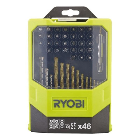 RYOBI - Coffret 46 accessoires mixtes : forets béton & métal + 31 embouts 25 mm PH /