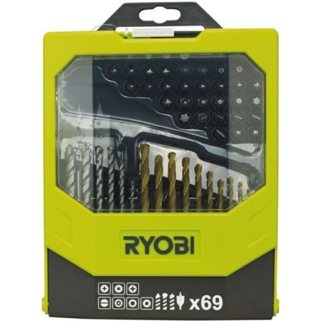 Coffret 69 accessoires pour perçage & vissage - RYOBI - Mixte bois-maçonnerie-métal -
