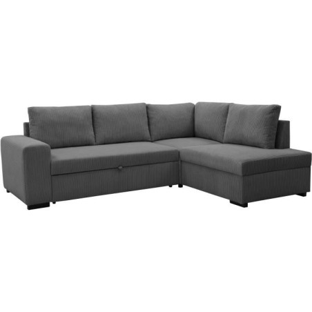 Canapé d'angle convertible réversible LINCOLN 4 a 5 places - Tissu velours côtelé anthracite - Coffre de rangement - L247 x