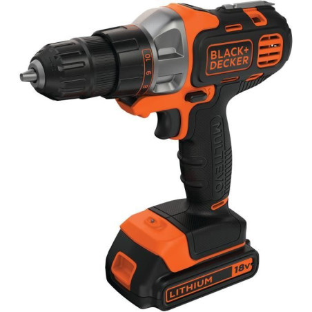 Perceuse visseuse multievo sans fil - 18V - BLACK+DECKER + 1 batterie 1,5Ah + chargeur + coffret - MT218K-QW