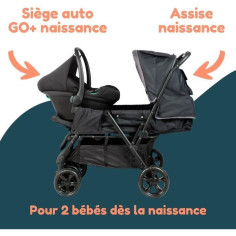 Poussette double jumeaux - BAMBISOL - Combiné Poussette Double + Siege Auto I-size - 4 roues - Noir Poussette double jumeaux - BAMBISOL - Combiné Poussette Double + Siege Auto I-size - 4 roues - Noir