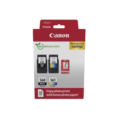 Pack de 2 cartouches d'encre + pack papiers photo - CANON - PG-560 Noir + CL-561 Couleur Pack de 2 cartouches d'encre + pack papiers photo - CANON - PG-560 Noir + CL-561 Couleur