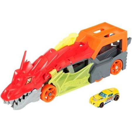 Hot Wheels City - Transporteur Dragon Lanceur 2-en-1 - Camion / Petite voiture - Des