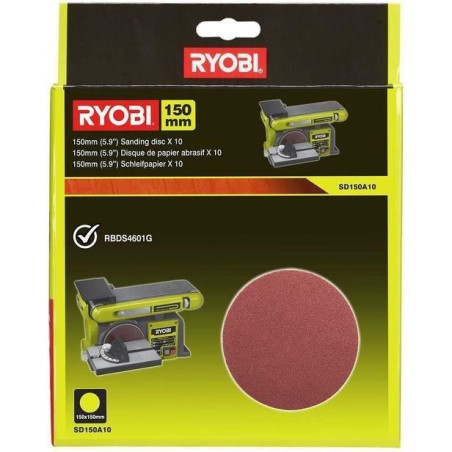 RYOBI - 10 disques diam. 150 mm autocollants grain 80 pour ponceuse a bande et a disque RBDS4601G - SD150A10