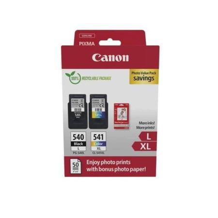 Pack de 2 cartouches d'encre + pack papiers photo - CANON - PG-540L Noir + CL-541XL C