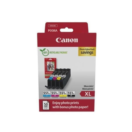 Multipack cartouches d'encre + pack papiers photo - CANON - CLI-551XL Noir/Cyan/Magen