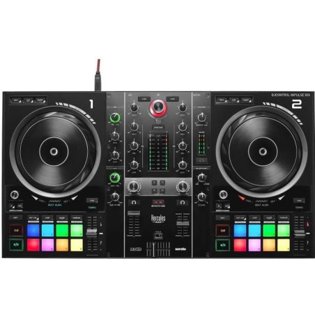 HERCULES DJCONTROL INPULSE 500 - Contrôleur DJ - Interface audio et mixeur hardware intégrés - 16 pads rétroéclaires (RGB)