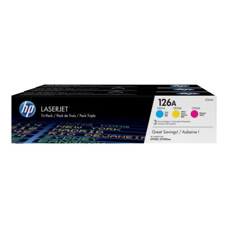 HP 126A Pack de 3 cartouches de toner trois couleurs authentiques (CF341A) pour Laser