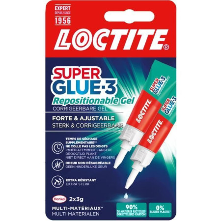 Colles Cyanoacrylates - LOCTITE - SUPERGLUE-3 - Repositionable - Gel 3g - Lot de 2 Bl