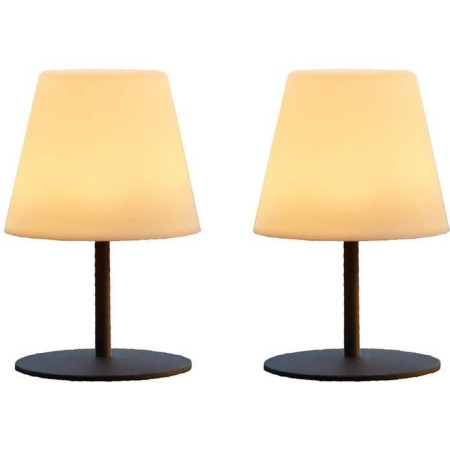 Pack de 2 Lampes de table sans fil - LUMISKY - TWINS - H16 cm - Pied en acier gris -