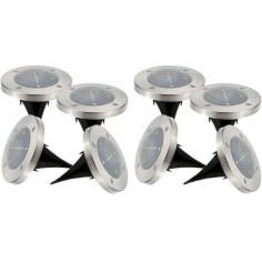 Lot de 8 spots solaires ronds inox encastrable ou a piquer - LUMISKY - DECKY - LED bl Lot de 8 spots solaires ronds inox encastrable ou a piquer - LUMISKY - DECKY - LED bl