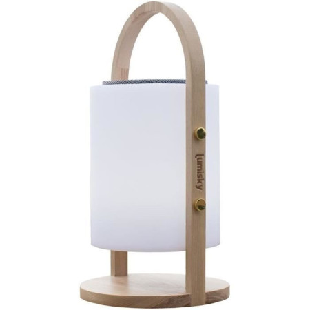 Lampe enceinte bluetooth sans fil - LUMISKY - WOODY PLAY - H37 cm - Poignée bois - LE