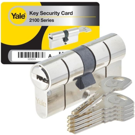 YALE Cylindre haute sécurité Série 2100 débrayable 30x40 mm nickelé, anti-crochetage, anti-perçage et anti-bumping, 5 clé