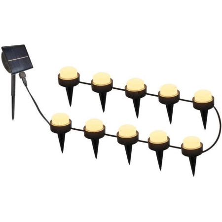 10 mini-spots lumineux solaires a piquer - LUMISKY - SOLIRAY - 12 m - LED blanc chaud