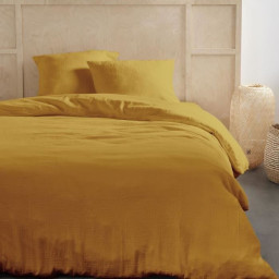 Parure de lit - TODAY - 123668 - 2 personnes - 240x220cm - Gaze de coton unie - Ocre
