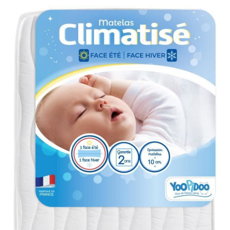 Yoopidoo - Matelas Bébé Climatisé - 60x120 cm - 1 face Été fraîche / 1 face Hiver oua
