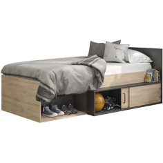 GAMI Erquy Lit enfant avec rangement - Décor Chene Kronberg clair et Noir - 90 x 200 cm GAMI Erquy Lit enfant avec rangement - Décor Chene Kronberg clair et Noir - 90 x 200 cm