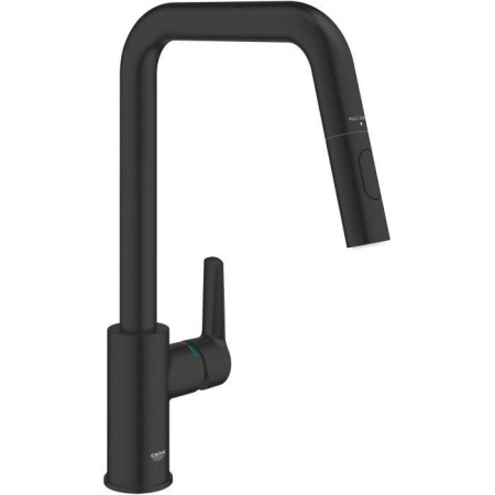 Robinet de cuisine - Mitigeur monocommande évier - Noir Mat - Bec haut en U - Douchet