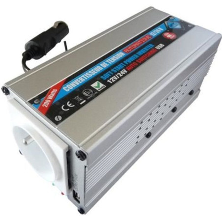 Convertisseur 12V / 24V automatique vers 220V- HTC TECHNIC- 200W avec prise USB-A&nbsp; 0.5A