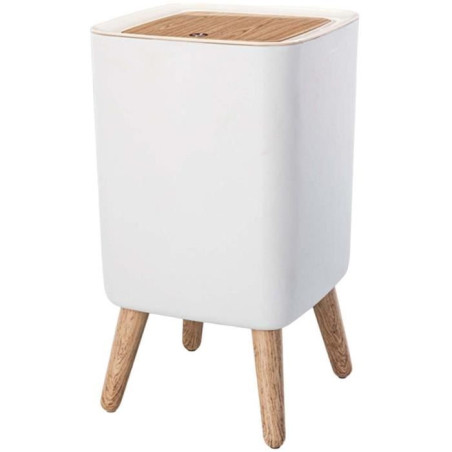 Poubelle sur Pied - MALMO SQUARE - 10 L - Blanc & Bois - Kitchen Move