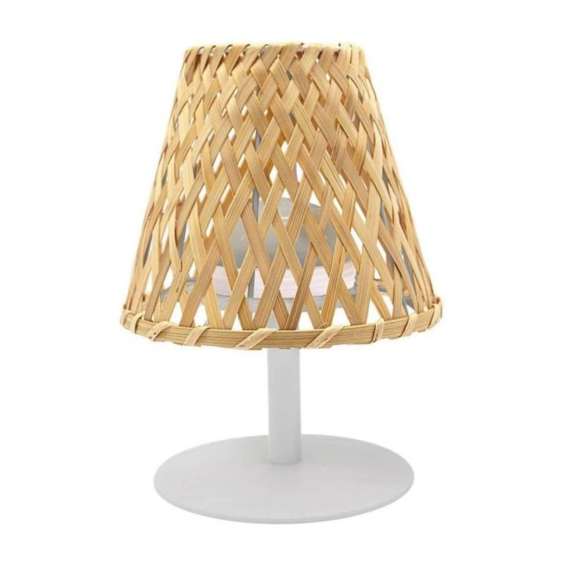Lampe de table sans fil pied en bambou naturel LED blanc chaud/blanc