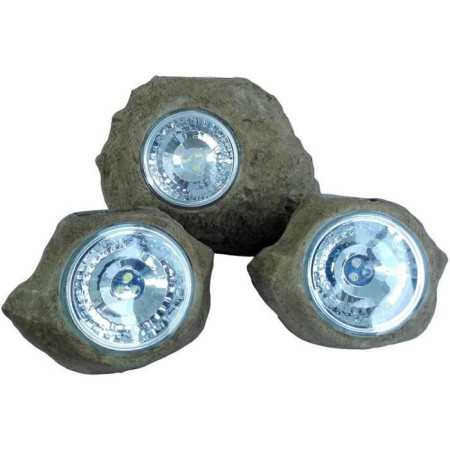 Lot de 3 rochers solaires de jardin a poser - LUMISKY - ROCKY BROWN - 14 et 9 cm - Ba