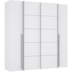 Armoire NARAGO - Décor Blanc mat - 2 portes coulissantes + 2 portes battantes + 2 pen