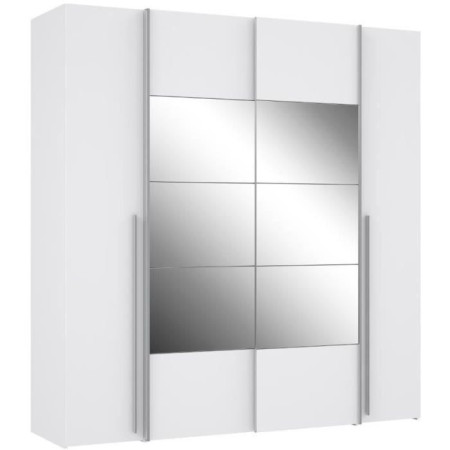 Armoire NARAGO - Décor Blanc mat - 2 portes coulissantes + miroir + 2 portes battante