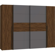 Armoire NARAGO - Décor Noyer Bakersfield et gris - 2 portes coulissantes + 2 portes b