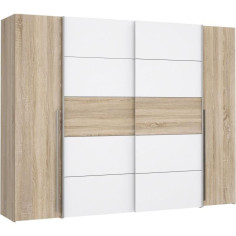 Armoire NARAGO - Décor Chene Sonoma et blanc mat - 2 portes coulissantes + 2 portes b