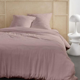 Parure de lit - TODAY - 123667 - 2 personnes - 260x240cm - Gaze de coton unie - Rose des sables