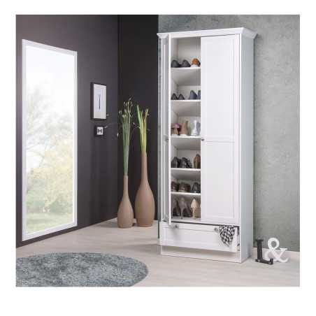 Armoire Landwood - Panneaux de particules et mélaminé - 2 portes - 18 paires - L80 x P39 x H200 cm - Blanc