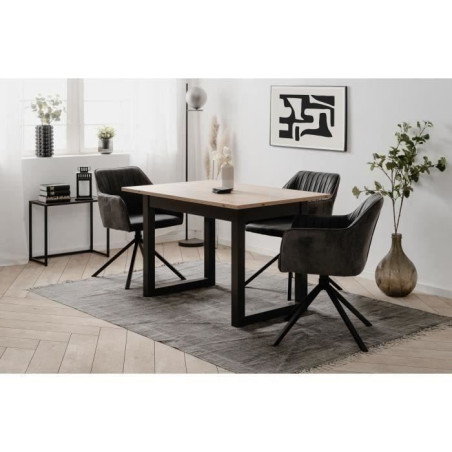 Table extensible Denver 80B - 120-160 x 75 x 80 cm - Décor chene artisan / anthracite - 1 extension de 40 cm inclue - 8 personn