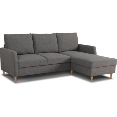 Canapé d'angle fixe 3 places CHIPY - Tissu anthracite - Réversible - L 192 x P 137 x