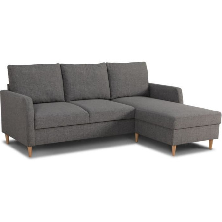 Canapé d'angle fixe 3 places CHIPY - Tissu anthracite - Réversible - L 192 x P 137 x